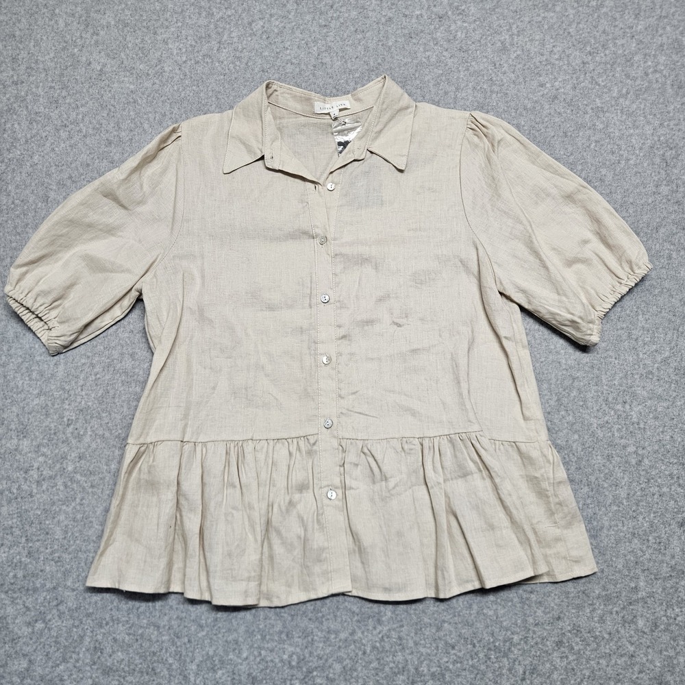 Little Lies Charley Blouse Brown 100% Linen NWT
